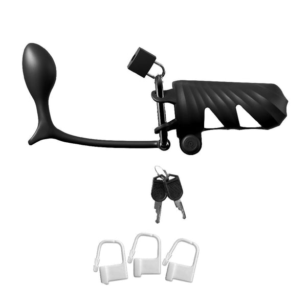 Pipedream Fantasy C-Ringz - Vibrating Chastity Cage with Ass-Gasm Plug